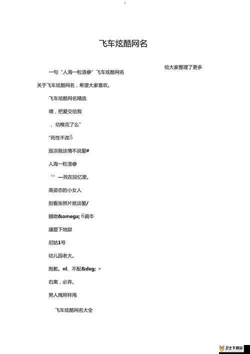 QQ飞车好听霸气名字，探索那些令人瞩目的昵称